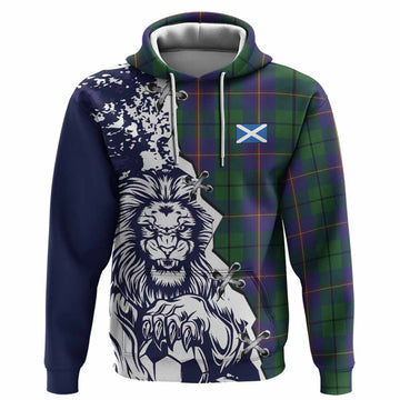 Carmichael Tartan Scottish Hoodie Angry Lion With Soccer Ball Style