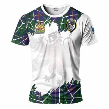 Carmichael Tartan T-Shirt with Family Crest and Lion Rampant Grunge Style