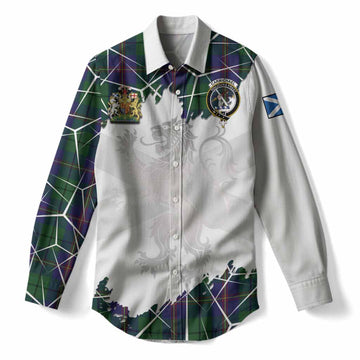 Carmichael Tartan Women Casual Shirt with Family Crest and Lion Rampant Grunge Style
