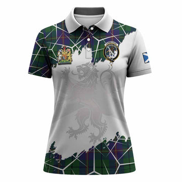 Carmichael Tartan Women Polo Shirt with Family Crest and Lion Rampant Grunge Style