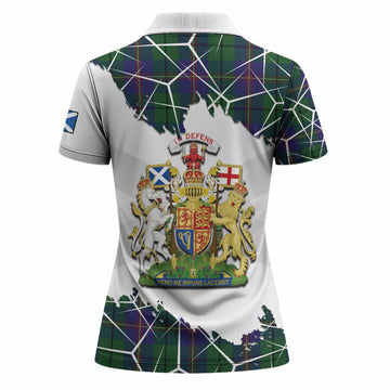 Carmichael Tartan Women Polo Shirt with Family Crest and Lion Rampant Grunge Style