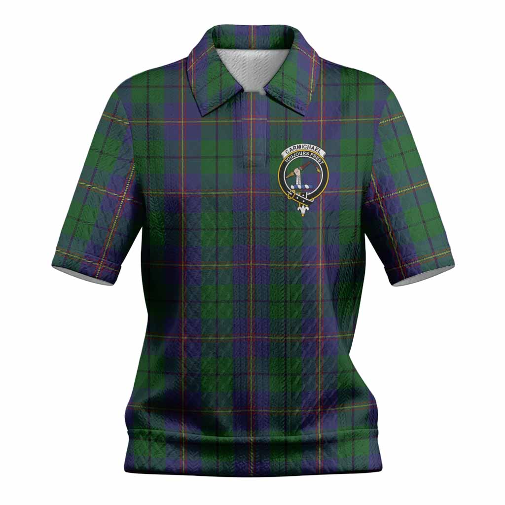 Carmichael Tartan Women’s Polo Sweater Top with Family Crest