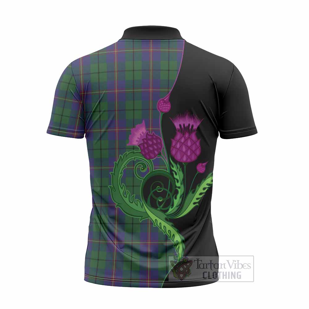 Carmichael Tartan Zipper Polo Shirt Traditional Scottish Thistle