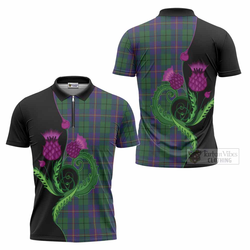 Carmichael Tartan Zipper Polo Shirt Traditional Scottish Thistle