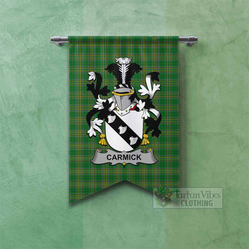 Tartan Vibes Clothing Carmick Irish Clan Tartan Gonfalon, Tartan Banner with Coat of Arms