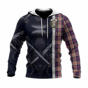 Carnegie Tartan Knitted Hoodie with Family Crest Cross Sword Thistle Celtic Vibes Unisex Knitted Pullover Hoodie - Tartan Vibes Clothing