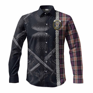 Tartan Vibes Clothing Carnegie Tartan Long Sleeve Button Shirt with Family Crest Cross Sword Thistle Celtic Vibes