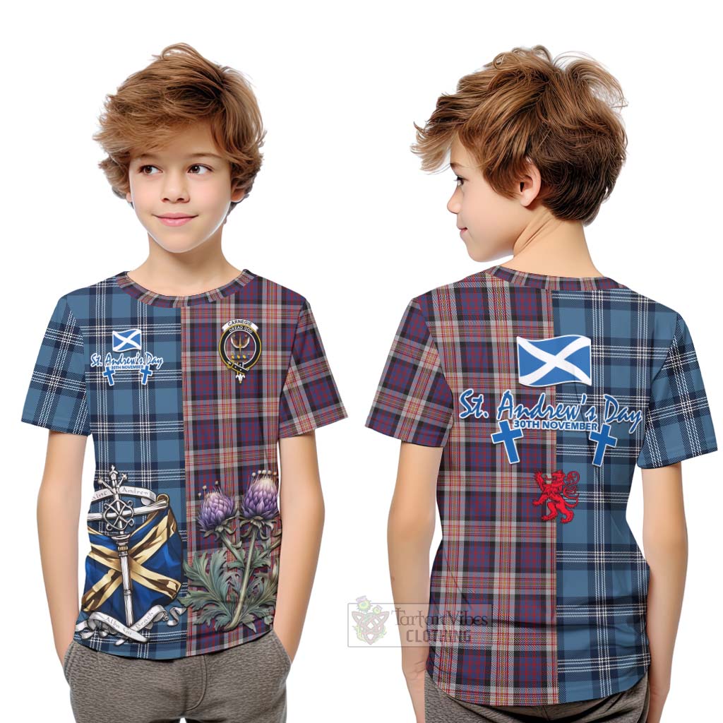 Carnegie Tartan Kid T-Shirt Happy St. Andrew's Day Half Tartan Style Youth XL Size14 - Tartan Vibes Clothing