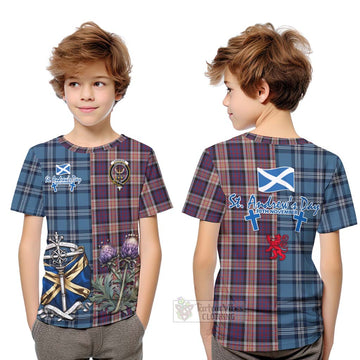 Carnegie Tartan Kid T-Shirt Happy St. Andrew's Day Half Tartan Style Youth XL Size14 - Tartan Vibes Clothing