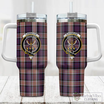 Carnegie Tartan Tumbler with Handle with Family Crest One Size 40 OZ - Tartan Vibes Clothing