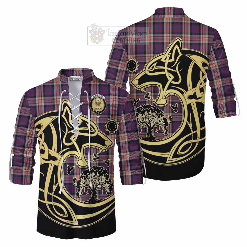 Carnegie Tartan Ghillie Kilt Shirt with Family Crest Celtic Wolf Style Men - Tartan Vibes Clothing