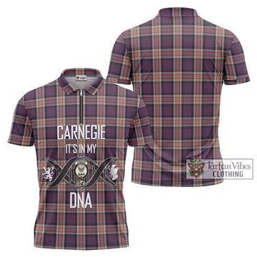 Carnegie Tartan Zipper Polo Shirt with Family Crest DNA In Me Style Unisex - Tartan Vibes Clothing