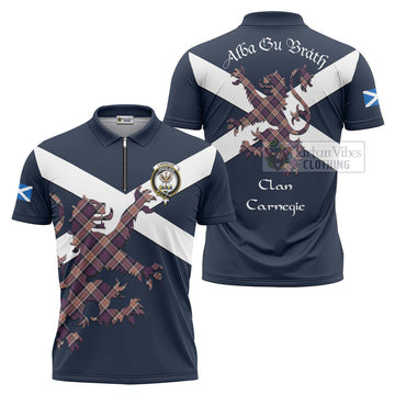 Carnegie Tartan Lion Rampant Zipper Polo Shirt Proudly Display Your Heritage with Alba Gu Brath and Clan Name Unisex - Tartan Vibes Clothing