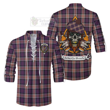 Carnegie Tartan Ghillie Kilt Shirt with Family Crest and Bearded Skull Holding Bottles of Whiskey Men - Tartan Vibes Clothing