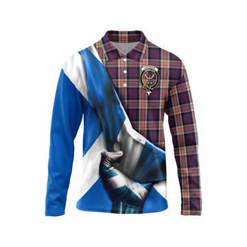 Carnegie Tartan Long Sleeve Polo Shirt with Family Crest Scotland Patriotic Style Unisex - Tartan Vibes Clothing
