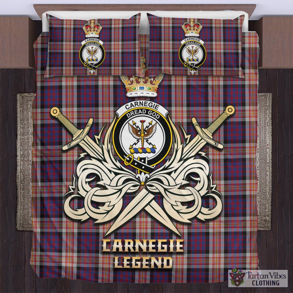 Tartan Vibes Clothing Carnegie Tartan Bedding Set with Clan Crest and the Golden Sword of Courageous Legacy