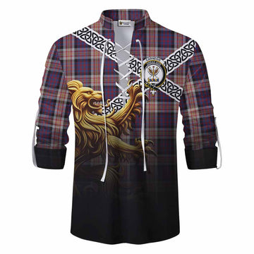 Carnegie Crest Tartan Ghillie Kilt Shirt with Golden Lion Emblem Celtic Style Men - Tartan Vibes Clothing