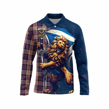 Carnegie Tartan Family Crest Long Sleeve Polo Shirt with Scottish Majestic Lion Unisex - Tartan Vibes Clothing
