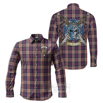 Carnegie Tartan Long Sleeve Button Shirt with Family Crest Celtic Skull Style Men's Shirt S - Tartan Vibes Clothing