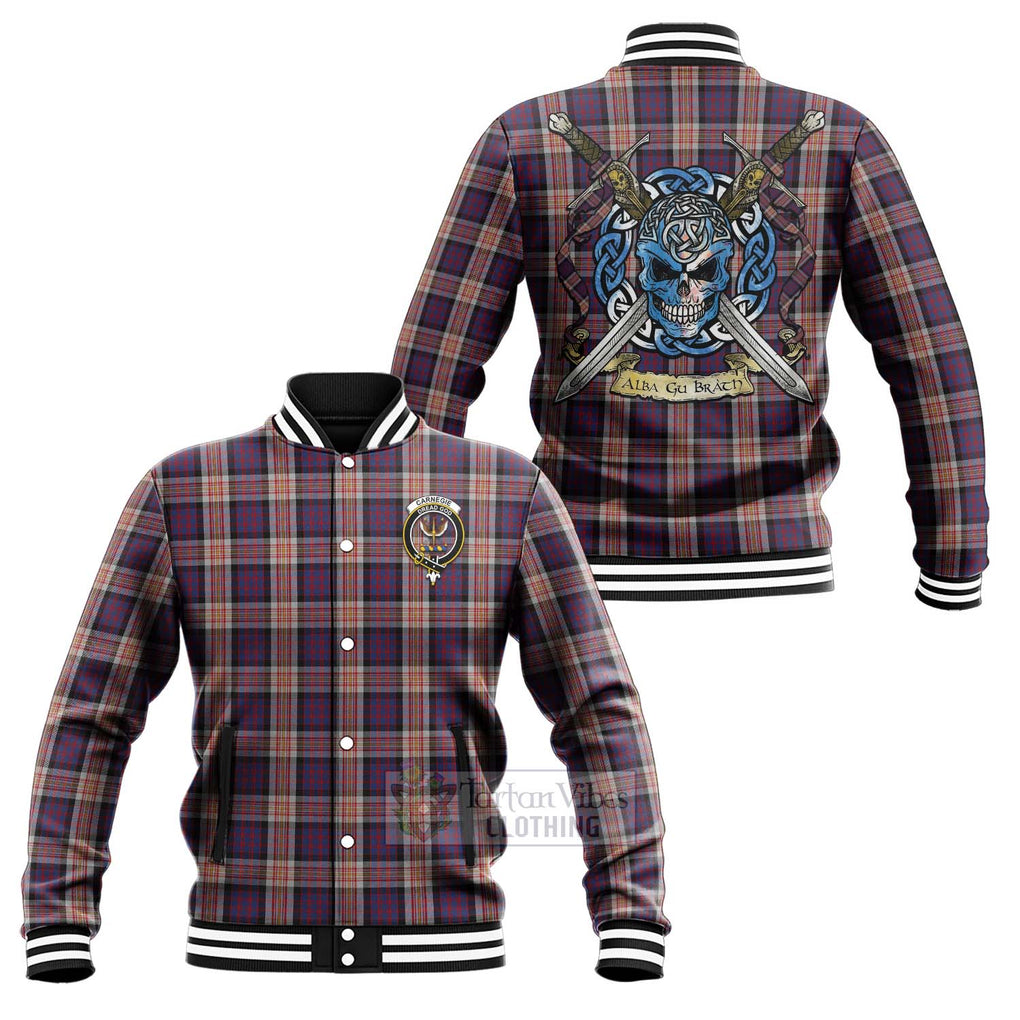 Carnegie Tartan Baseball Jacket with Family Crest Celtic Skull Style Unisex - Tartan Vibes Clothing
