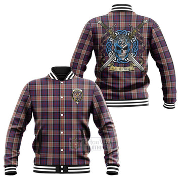 Carnegie Tartan Baseball Jacket with Family Crest Celtic Skull Style Unisex - Tartan Vibes Clothing