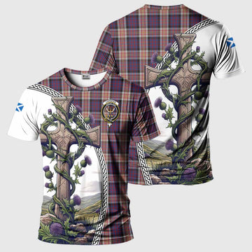 Carnegie Tartan T-Shirt with Family Crest and St. Andrew's Cross Accented by Thistle Vines Kid's Shirt - Tartan Vibes Clothing