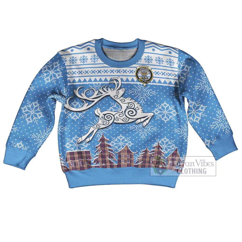 Carnegie Clan Christmas Kid Ugly Sweater with Tartan and Celtic Reindeer Style Kid - Tartan Vibes Clothing