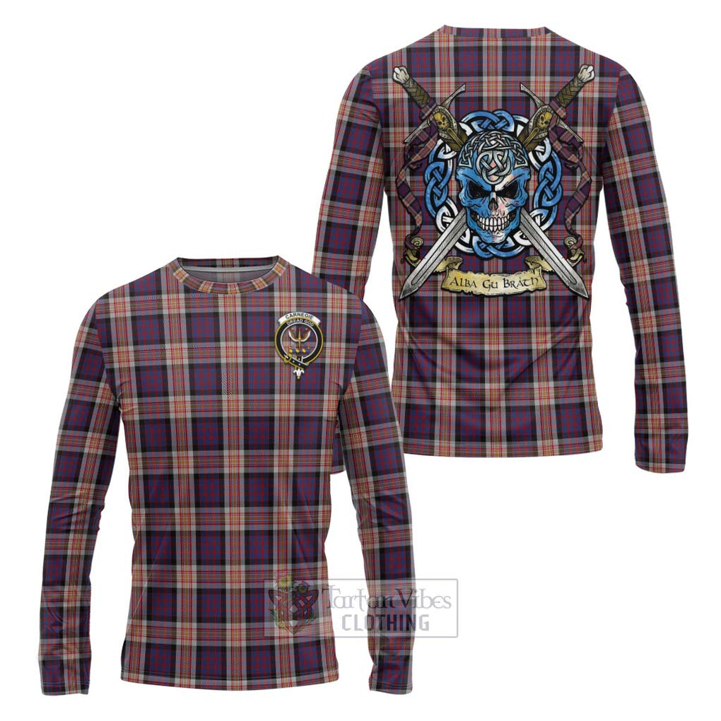Carnegie Tartan Long Sleeve T-Shirt with Family Crest Celtic Skull Style Unisex - Tartan Vibes Clothing