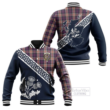 Carnegie Tartan Baseball Jacket Featuring Thistle and Scotland Map Unisex - Tartan Vibes Clothing