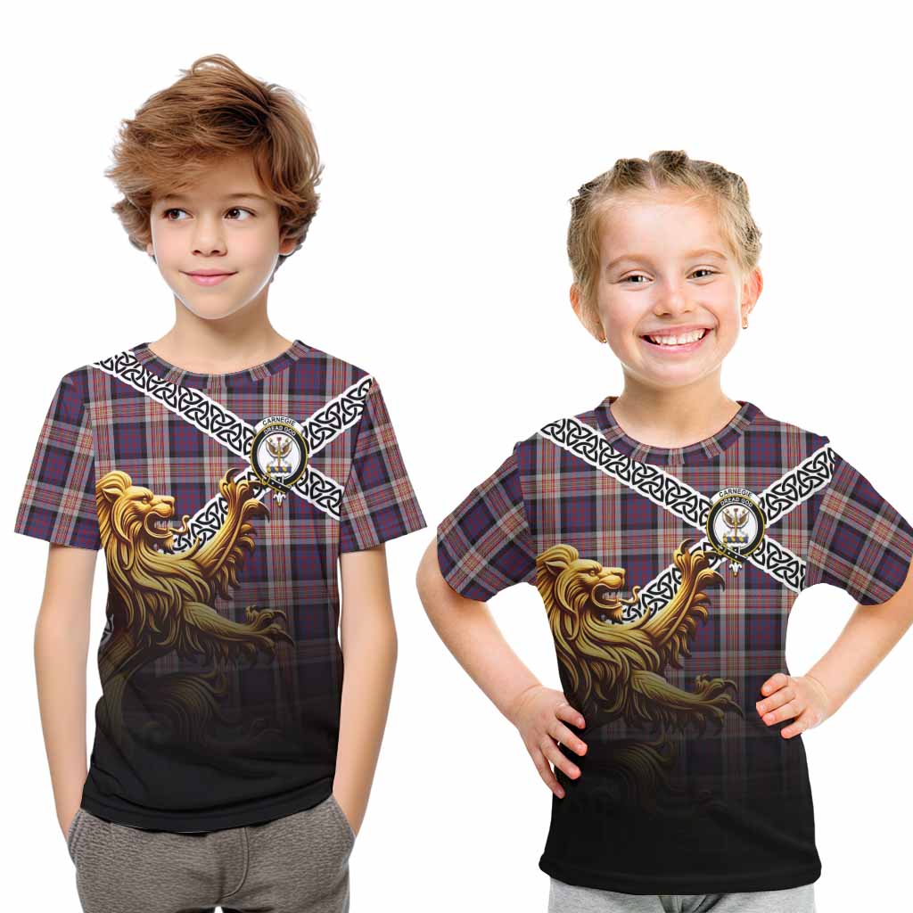 Carnegie Crest Tartan Kid T-Shirt with Golden Lion Emblem Celtic Style Youth XL Size14 - Tartan Vibes Clothing