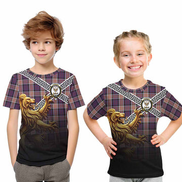 Carnegie Crest Tartan Kid T-Shirt with Golden Lion Emblem Celtic Style Youth XL Size14 - Tartan Vibes Clothing