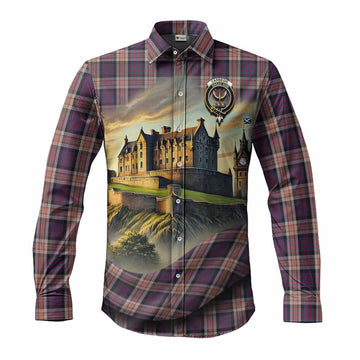 Tartan Vibes Clothing Carnegie Tartan Family Crest Long Sleeve Button Shirt with Scottish Ancient Castle Style