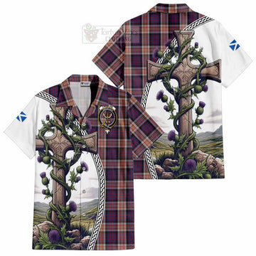 Carnegie Tartan Hawaiian Shirt with Family Crest and St. Andrew's Cross Accented by Thistle Vines Kid - Tartan Vibes Clothing