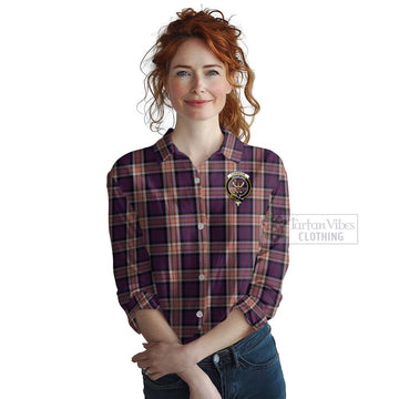 Carnegie Tartan Women's Casual Shirt with Family Crest and Bearded Skull Holding Bottles of Whiskey Female - Tartan Vibes Clothing
