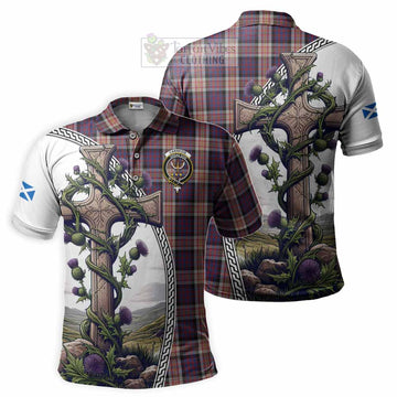 Carnegie Tartan Polo Shirt with Family Crest and St. Andrew's Cross Accented by Thistle Vines Kid - Tartan Vibes Clothing