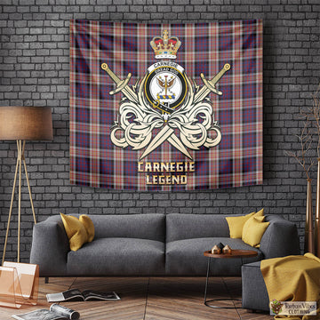 Carnegie Tartan Tapestry with Clan Crest and the Golden Sword of Courageous Legacy Tapestry - Tartan Vibes Clothing
