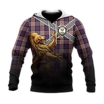 Carnegie Crest Tartan Knitted Hoodie with Golden Lion Emblem Celtic Style Unisex Knitted Pullover Hoodie - Tartan Vibes Clothing