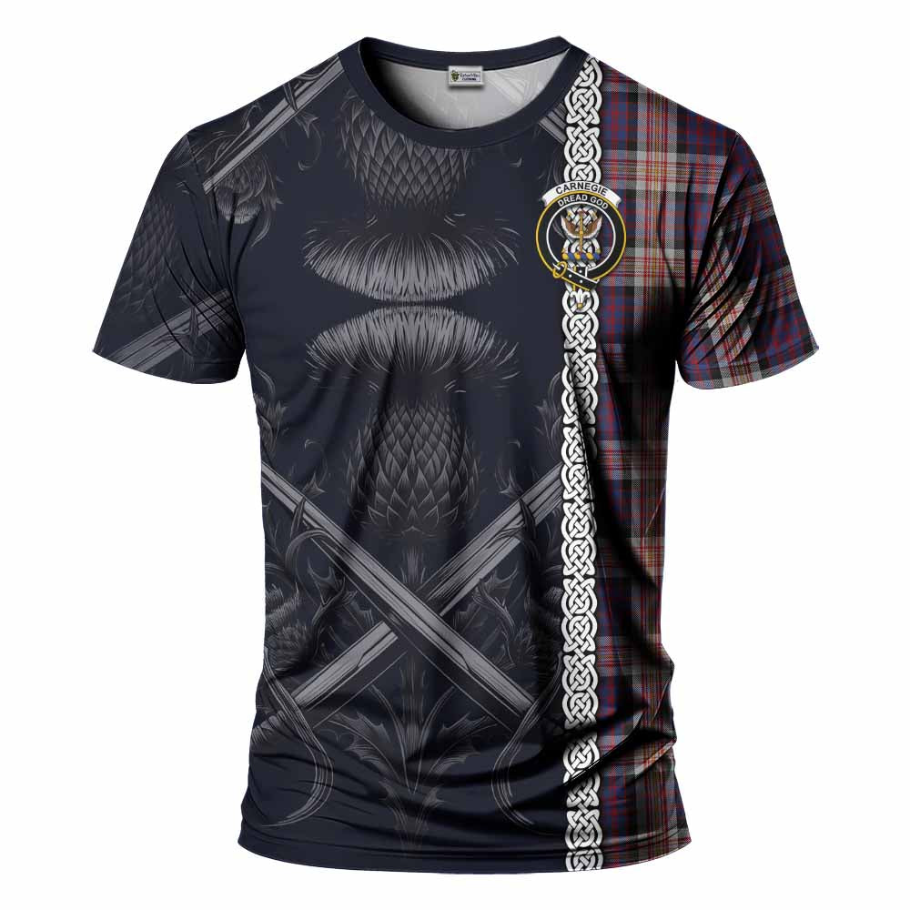 Carnegie Tartan T-Shirt with Family Crest Cross Sword Thistle Celtic Vibes Kid's Shirt - Tartan Vibes Clothing