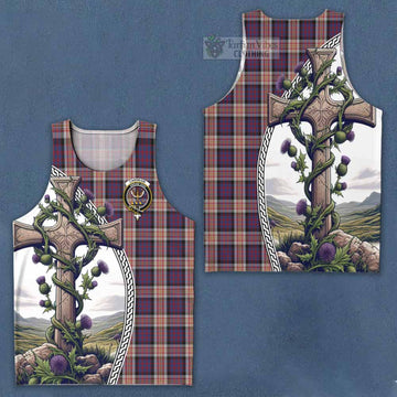 Carnegie Tartan Men's Tank Top with Family Crest and St. Andrew's Cross Accented by Thistle Vines Men - Tartan Vibes Clothing
