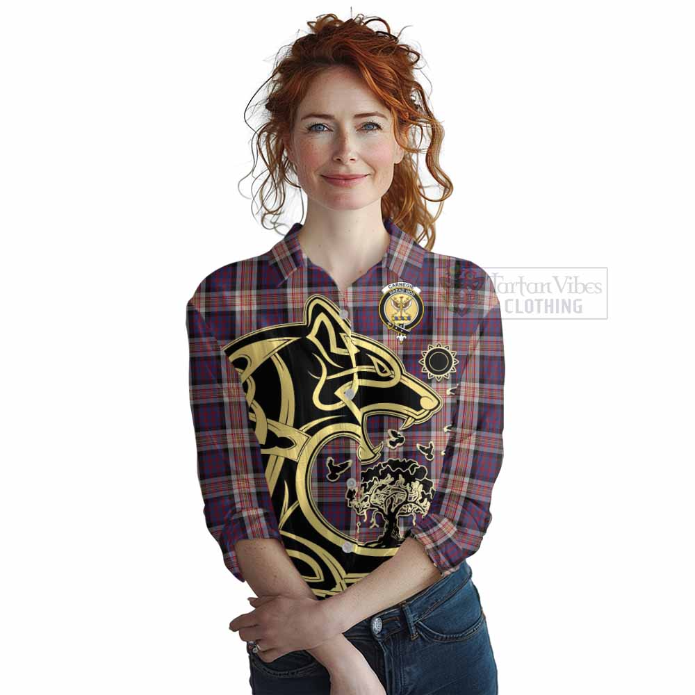 Carnegie Tartan Women's Casual Shirt with Family Crest Celtic Wolf Style Female - Tartan Vibes Clothing