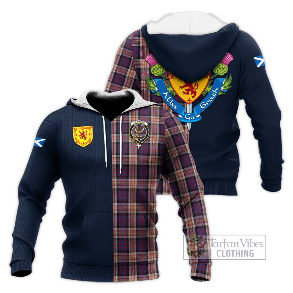 Carnegie Tartan Knitted Hoodie Alba with Scottish Lion Royal Arm Half Style Unisex Knitted Pullover Hoodie - Tartan Vibes Clothing