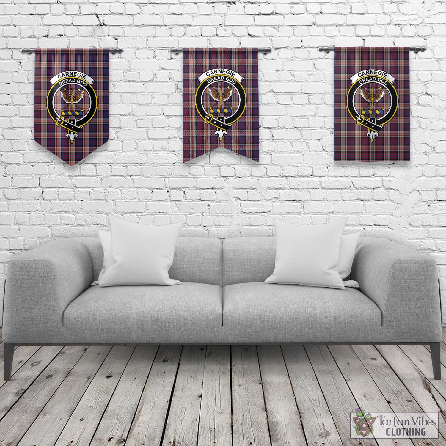 Carnegie Tartan Gonfalon, Tartan Banner with Family Crest Rectangle - Tartan Vibes Clothing