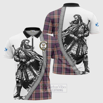 Carnegie Tartan Clan Crest Zipper Polo Shirt with Highlander Warrior Celtic Style Unisex - Tartan Vibes Clothing