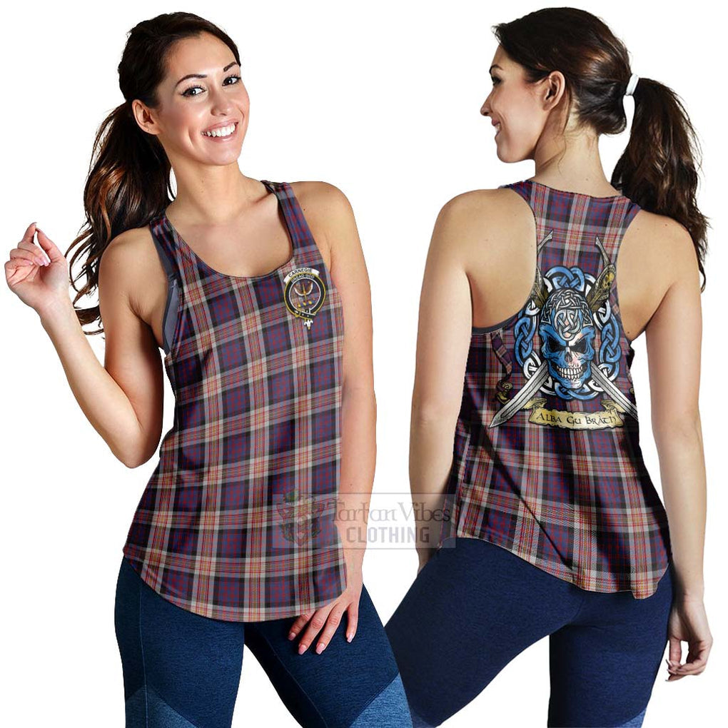 Carnegie Tartan Women's Racerback Tanks with Family Crest Celtic Skull Style 4XL - Tartan Vibes Clothing