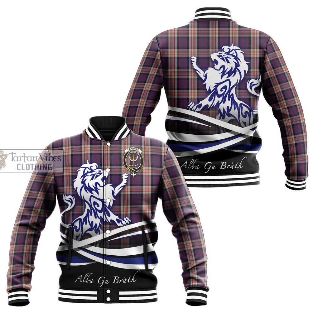 Carnegie Tartan Baseball Jacket with Alba Gu Brath Regal Lion Emblem Unisex - Tartan Vibes Clothing
