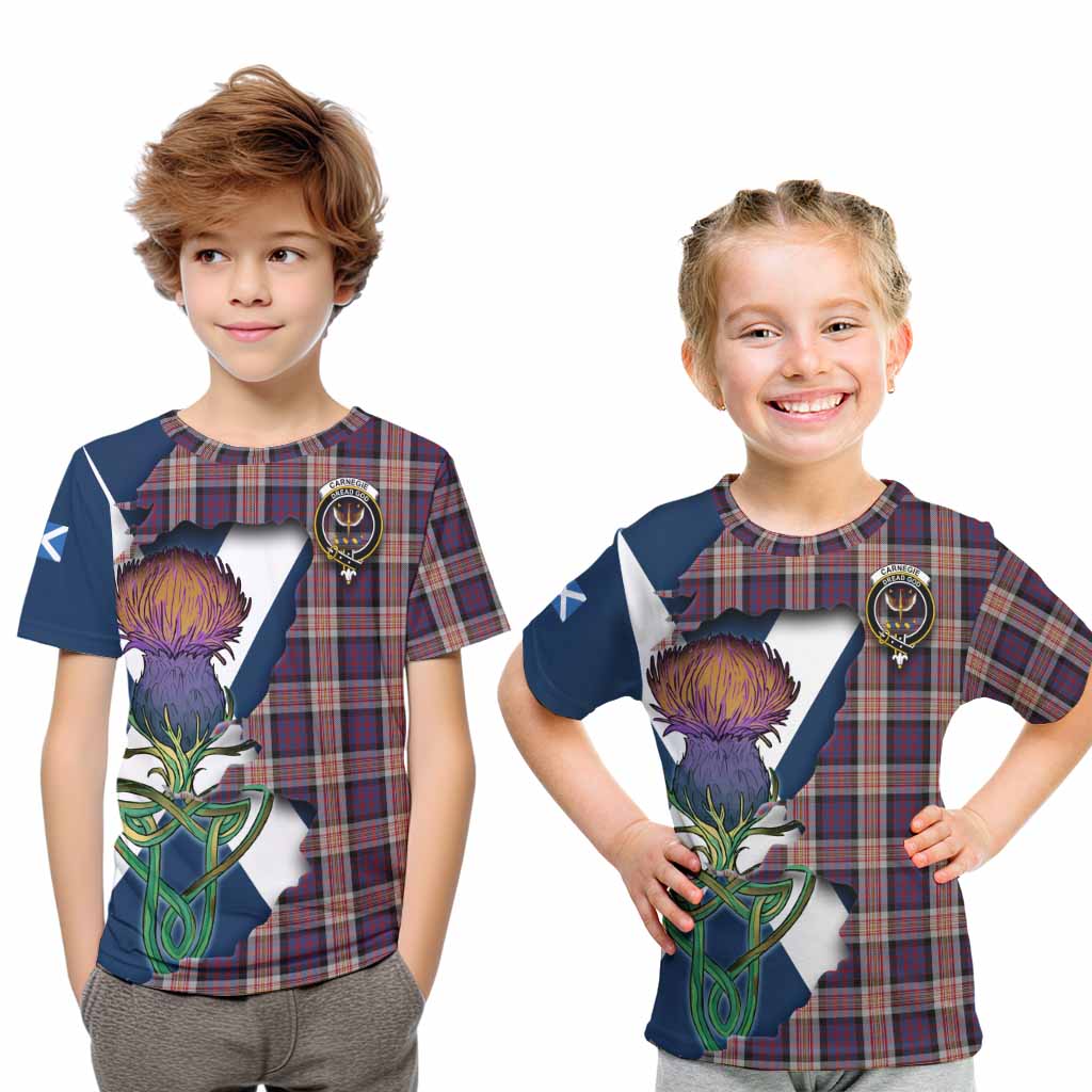 Tartan Vibes Clothing Carnegie Tartan Family Crest Kid T-Shirt Scottish Thistle Celtic Inspired