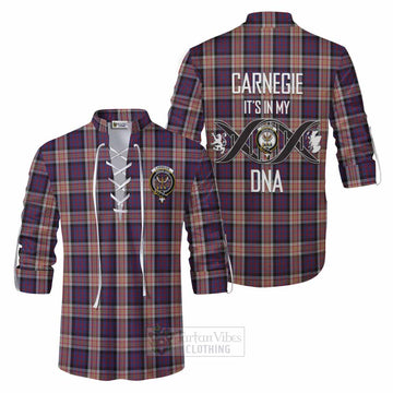 Carnegie Tartan Ghillie Kilt Shirt with Family Crest DNA In Me Style Men - Tartan Vibes Clothing