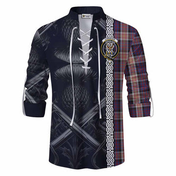 Carnegie Tartan Ghillie Kilt Shirt with Family Crest Cross Sword Thistle Celtic Vibes Men - Tartan Vibes Clothing