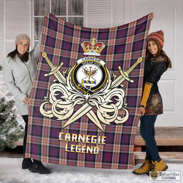 Carnegie Tartan Blanket with Clan Crest and the Golden Sword of Courageous Legacy