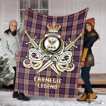Carnegie Tartan Blanket with Clan Crest and the Golden Sword of Courageous Legacy X-Large 59 x 79 inches 150 x 200 cm - Tartan Vibes Clothing
